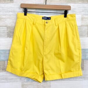 POLO Ralph Lauren Pleated Cuffed Tyler Short Yellow 5.5" Inseam Cotton Mens 33